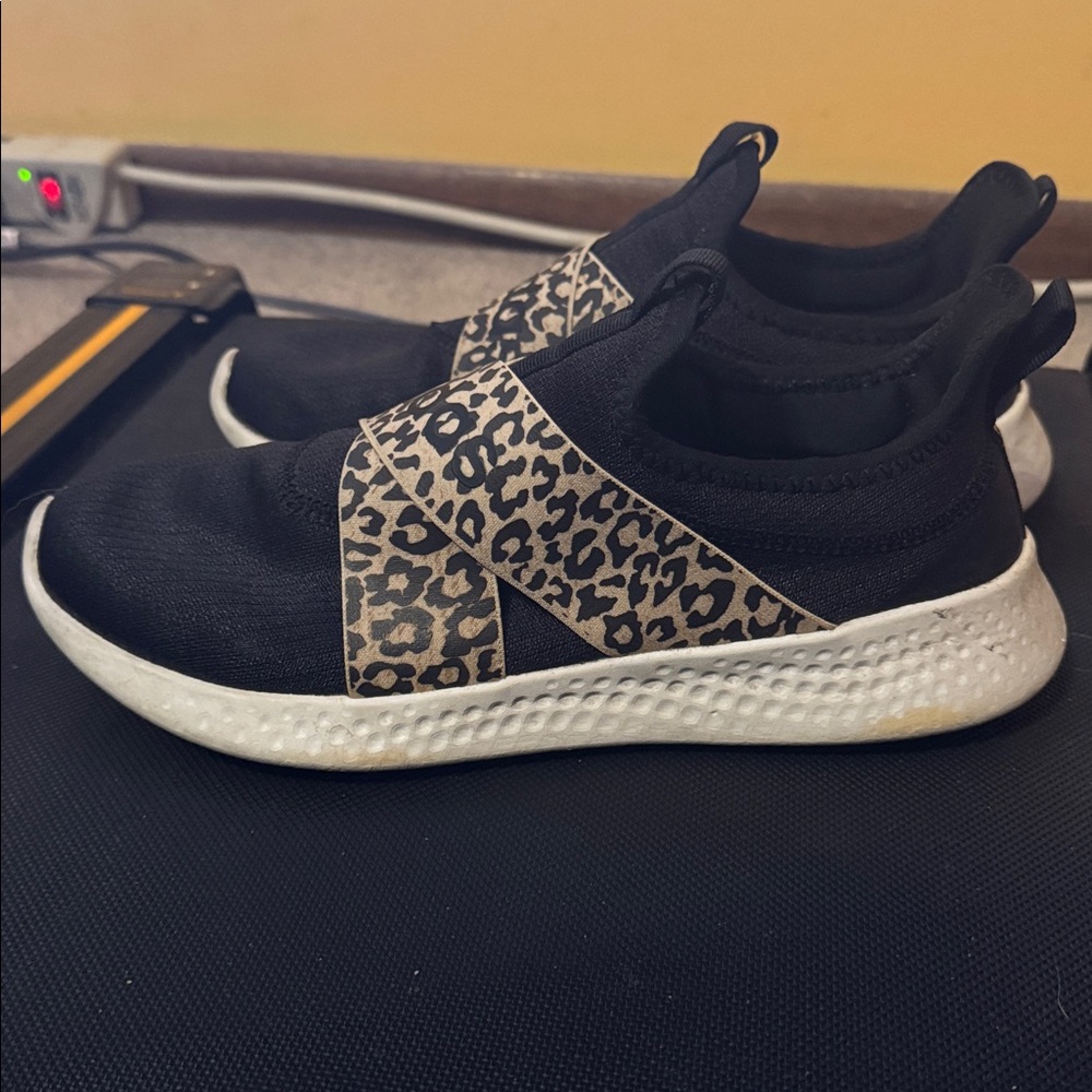 Adidas Black and Leopard Print Slip-On Shoes - Picture 2 of 3